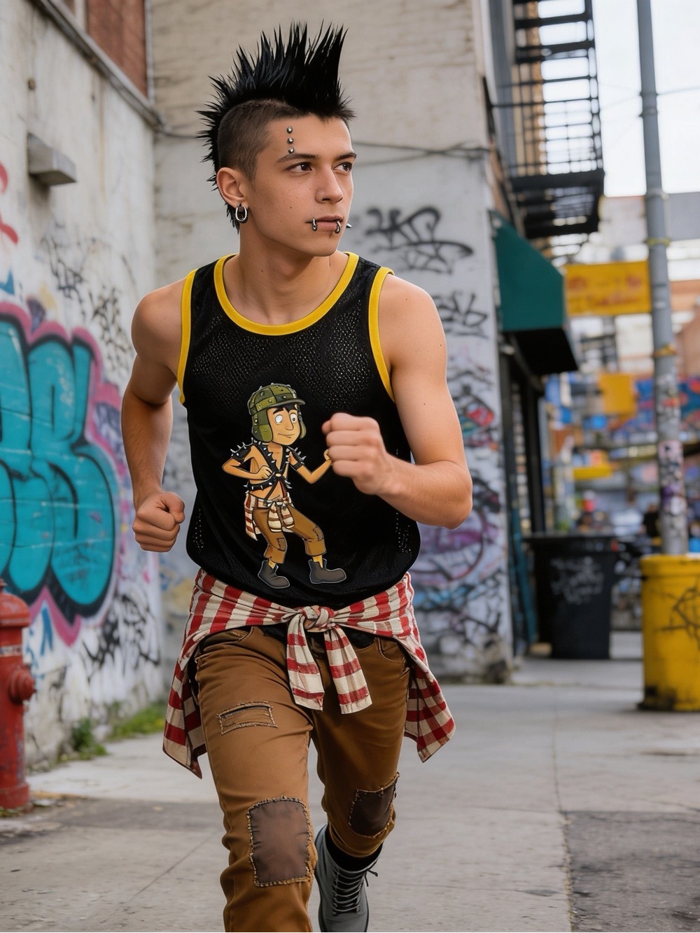 Black Mesh Tank with Yellow Trim and Chavo del Ocho On leather Soldier Graphic